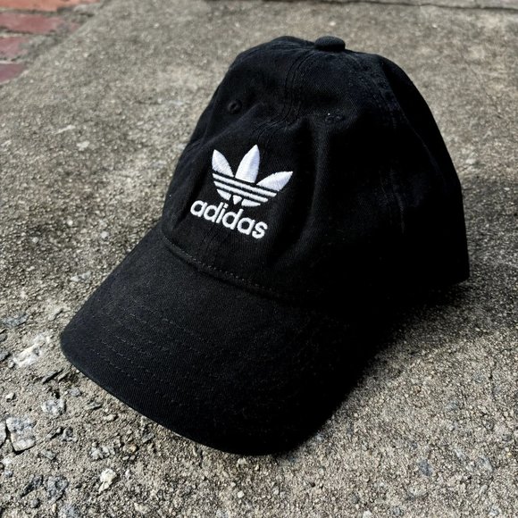 Adidas Black Adult Baseball Cap Hat OS Adjustable White Logo - Picture 1 of 5